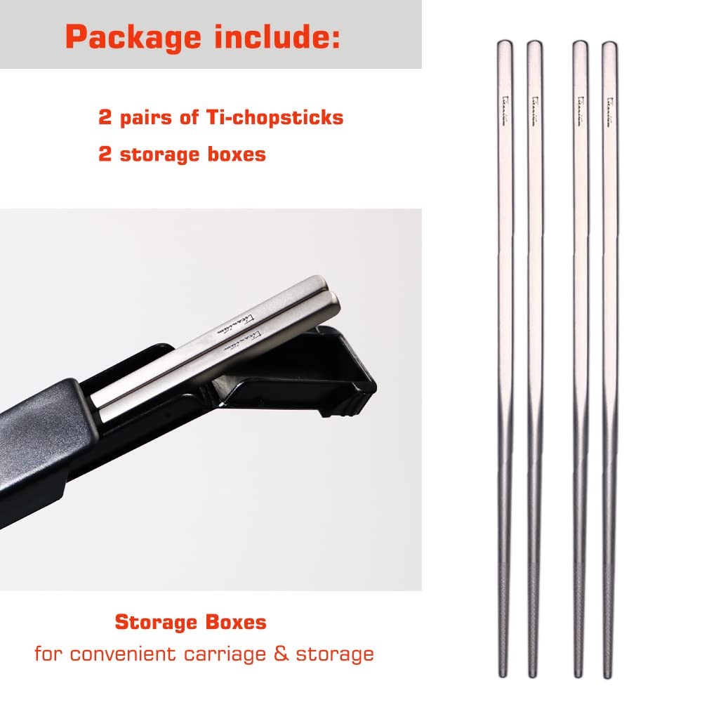 Titanium Chopsticks with Case, XBD Gears 2 Pairs of 9 Inches Square Chopstick Set Dishwasher Safe Reusable for Home & Travel (2-Pair Chopsticks)