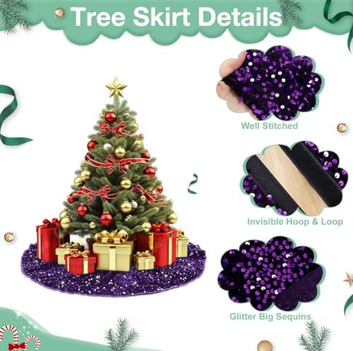 Christmas Purple Tree Skirt 36 Inches Sequin Tree Skirts Sparkle Tree Floor Mats Royal Purple Xmas Tree Cover Skirt Halloween Tree Skirt Christmas Decor Tree Skirts for Winter Supplies