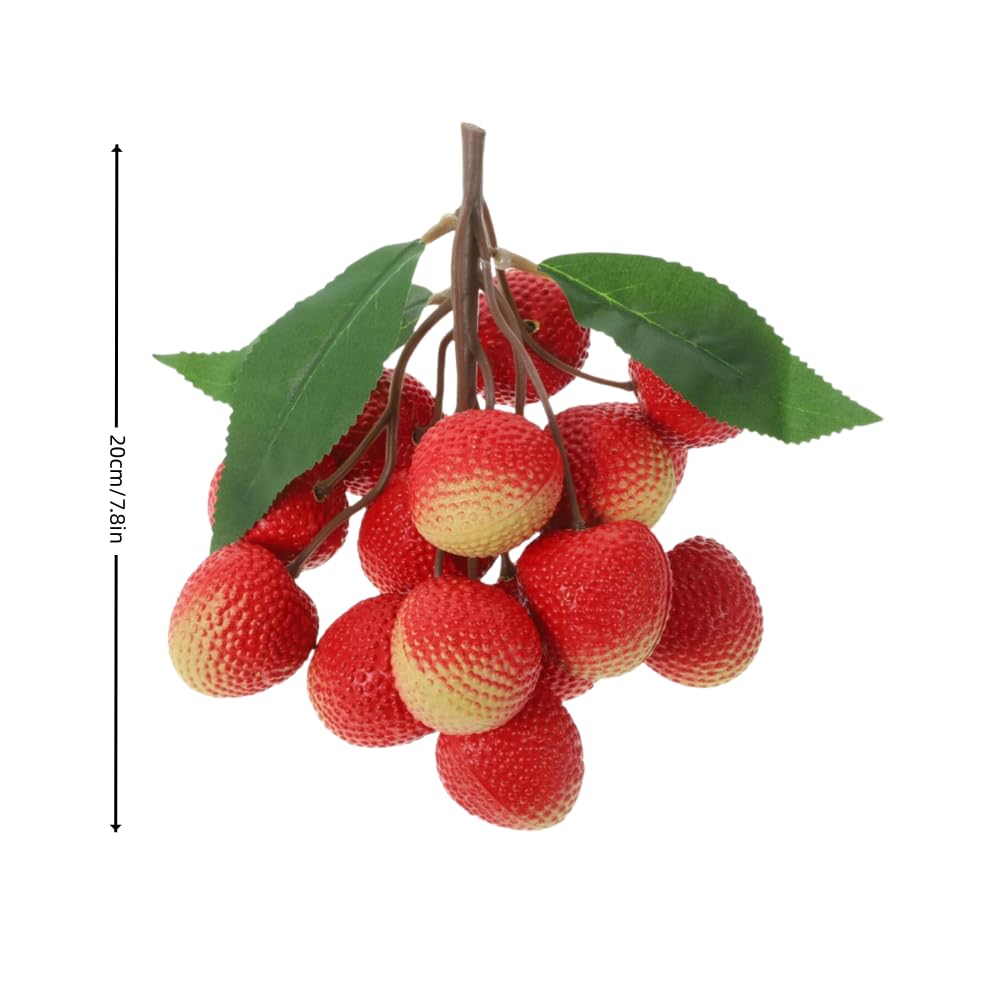 2 Bunches Artificial Lychee Fruit 7.8" Lifelike Fake Lychee with Leaves, Realistic Kitchen/Dining Table Decor, Party Decoration, Plastic Fruit Props for Photography, Display, or Cabinet Styling