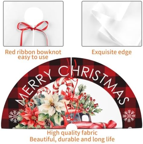 Buffalo Check Plaid Red and Black Plaid Christmas Vintage Red Truck 36 Inch Christmas Tree Skirt Carpet Mat Funny Party Decor Supplies for Xmas Halloween Ornament Decorations Occasion
