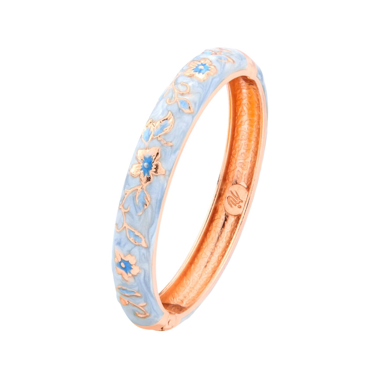 UJOY Flowers Bracelet Multi-Colors Cloisonne Wedding Jewelry Gift Women Enameled Bangles Opening Hinged 55A82 Light Blue