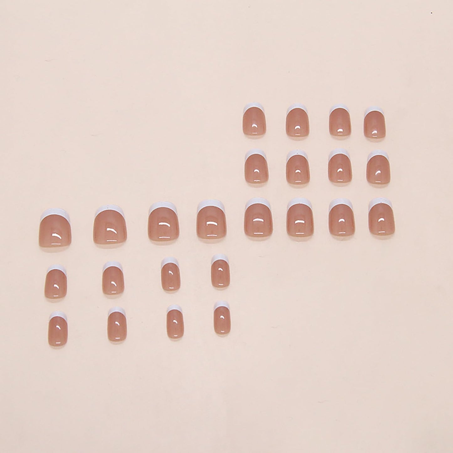 Short Square Press on Nails White French Tip Fake Nails Nude Pink Press ons Acrylic False Nails Artificial Full Cover Stick on Nails for Women Girls 24 Pcs