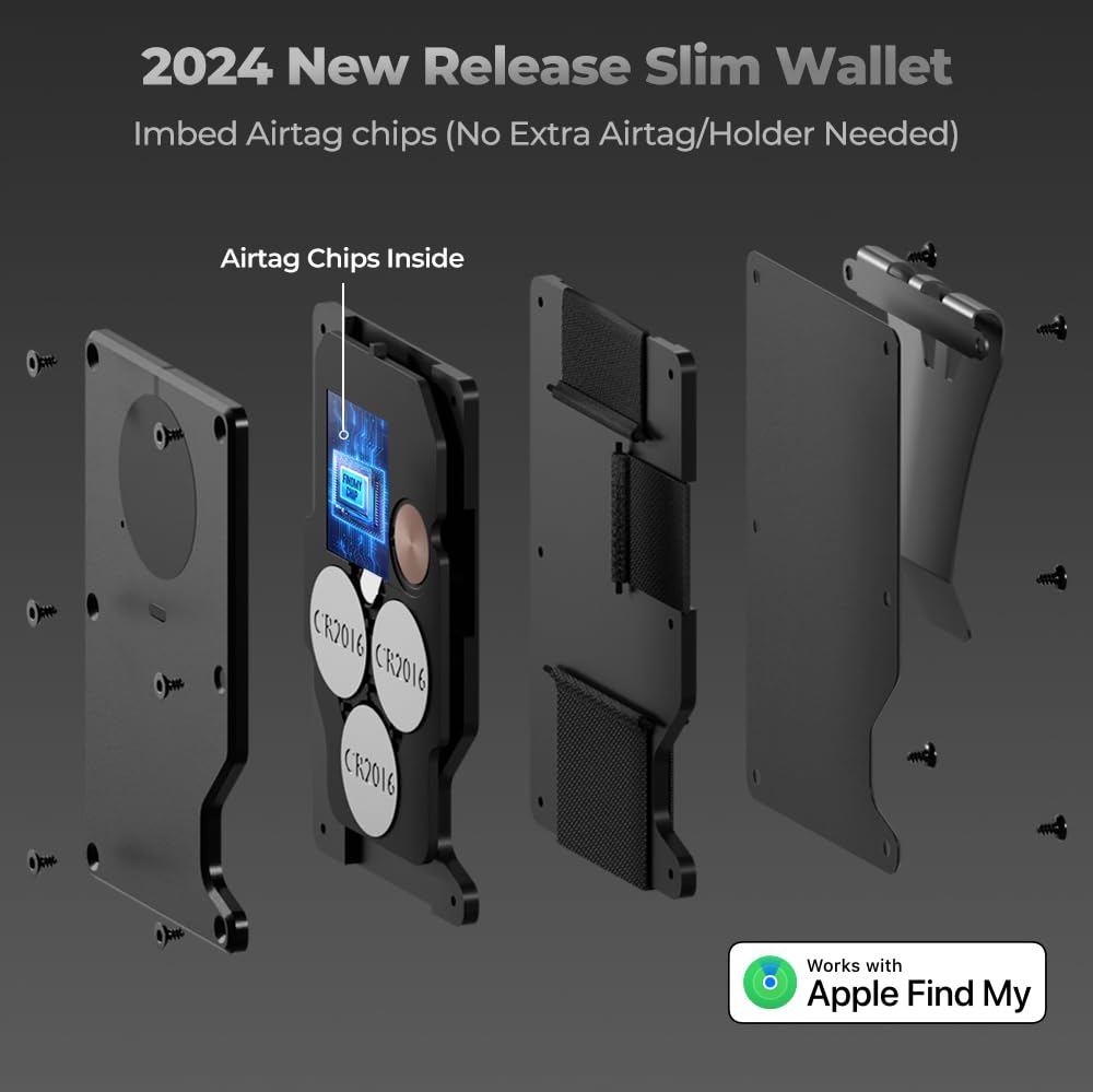 HPSH Air Wallet, Built-in Tracker Slim Wallet, Smart Wallet with Money Clip, Compatible with FindMy Network(iOS Only), Anti-Theft Card Holder, *Gift for Men (Tracker Wallet, Black)