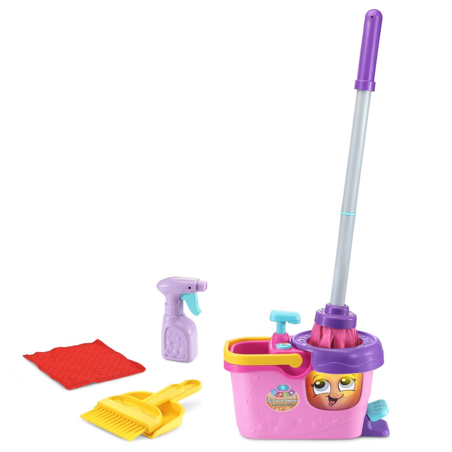 LeapFrog Clean Sweep Learning Caddy, Kids Mop and Broom Cleaning Toy Set for Ages 3-5, Pink