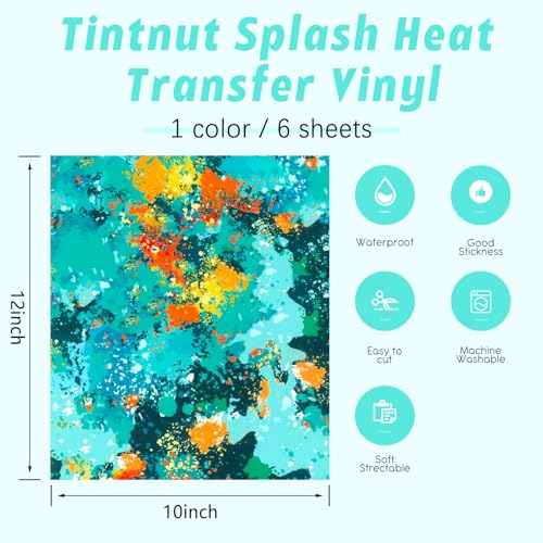 Tintnut Blue Splatter Heat Transfer Vinyl - 6 Sheets 10"x12" Watercolor Patterned HTV Iron On Vinyl for T-Shirts Hats Clothes - color: Blue-6pcs