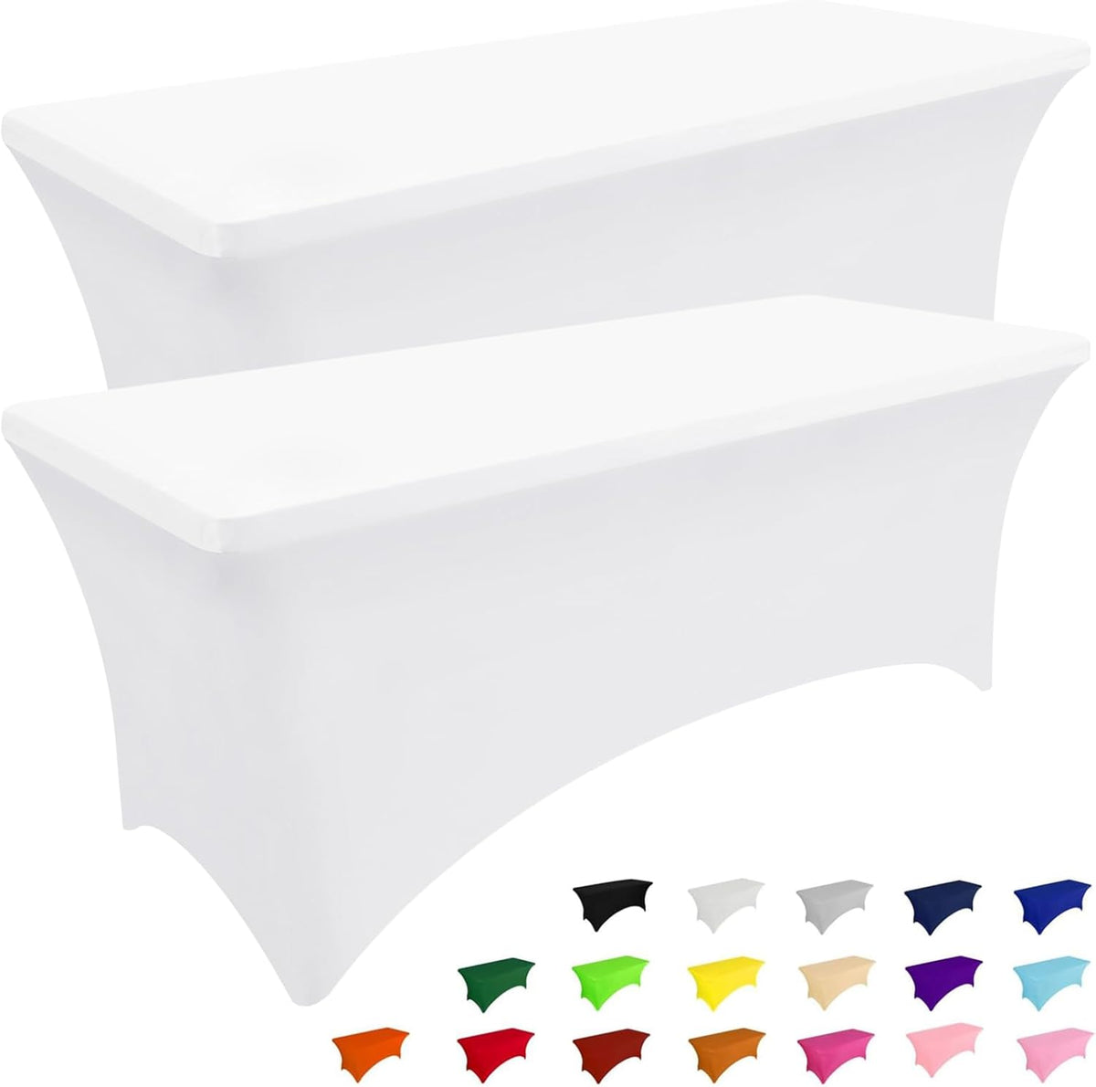Smiry 2 Pack Spandex Table Cloth 5FT, Elastic Fitted Stretch Tablecloths, Washable and Wrinkle Free Rectangular Patio Table Cover for Outdoor, Wedding, Banquet & Parties (White, 60Lx30Wx30H Inch)