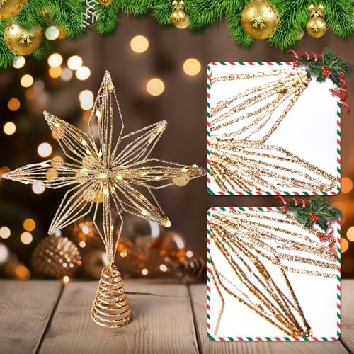 Noiclub Christmas Tree Topper Gold Glitter Star for 6-8FT Christmas Trees