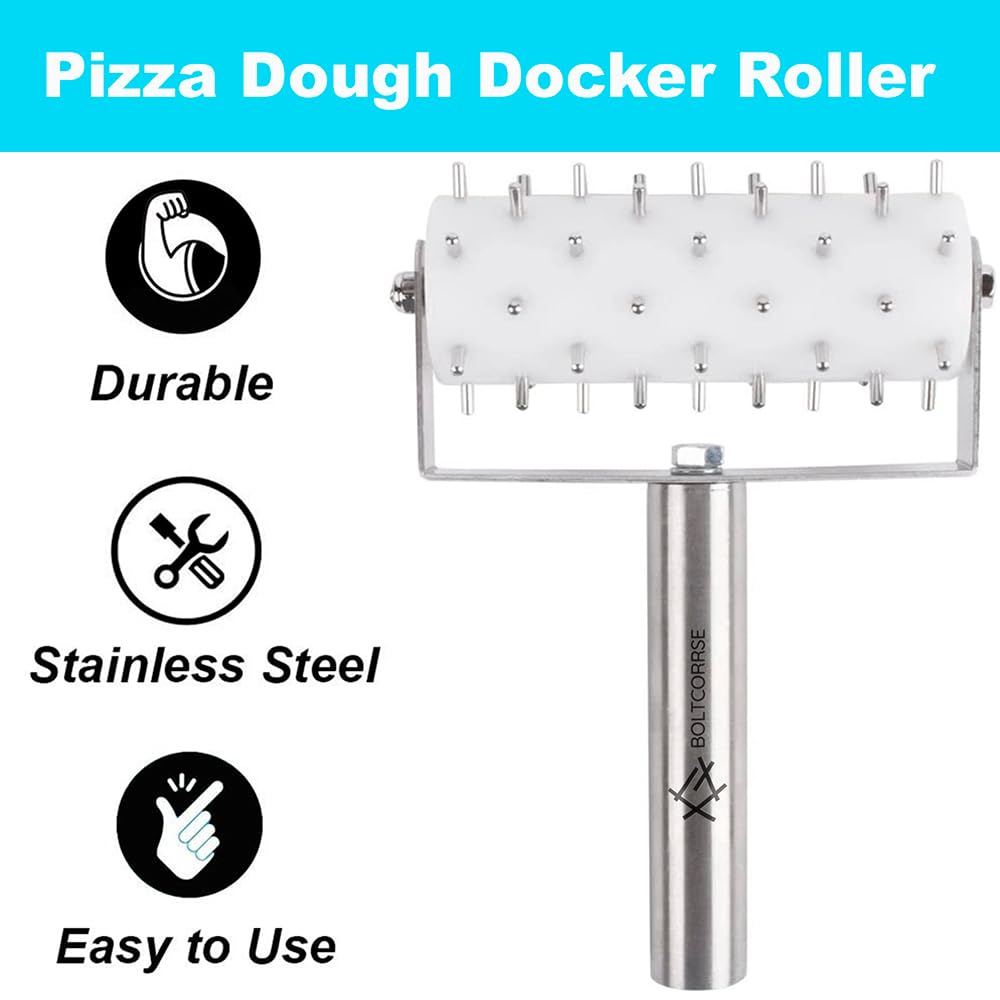 Professional Pizza Dough Docker Stainless Steel Pizza Roller with Spikes Pastry Dough Docker for Crackers, Homemade Bread, Pie, Cake, Cookies