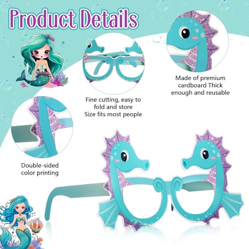 Mermaid Party Decoration Paper Glasses Under the Sea Photo Booth Props for Summer Birthday Shower Favors