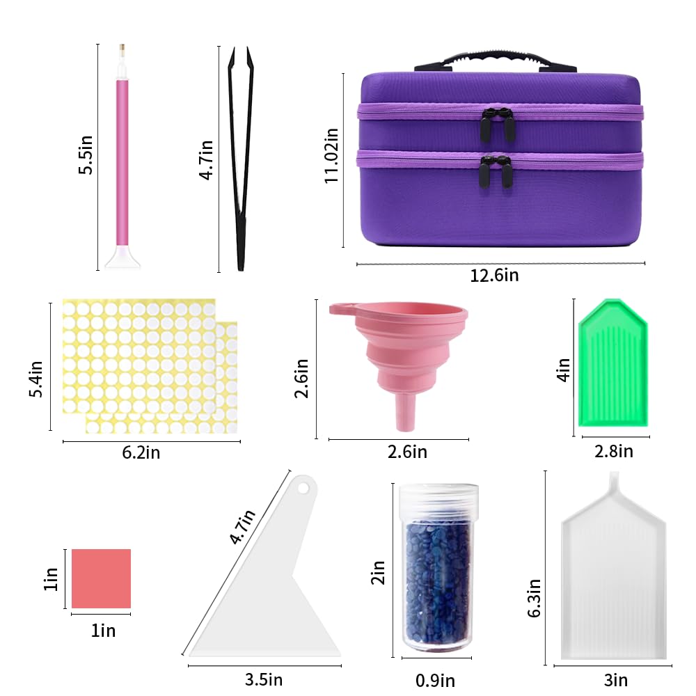 CAIOVSE Diamond Painting Storage Containers, 240 Slots Diamond Painting Accessories Kits Diamond Art Accessories and Tools for Craft Jewelry Rhinestones Bead Organizer (Purple)
