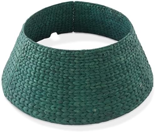 Casafield 32-Inch Christmas Tree Collar, Woven Water Hyacinth Tree Base Cover with Cord Cut Out, Green
