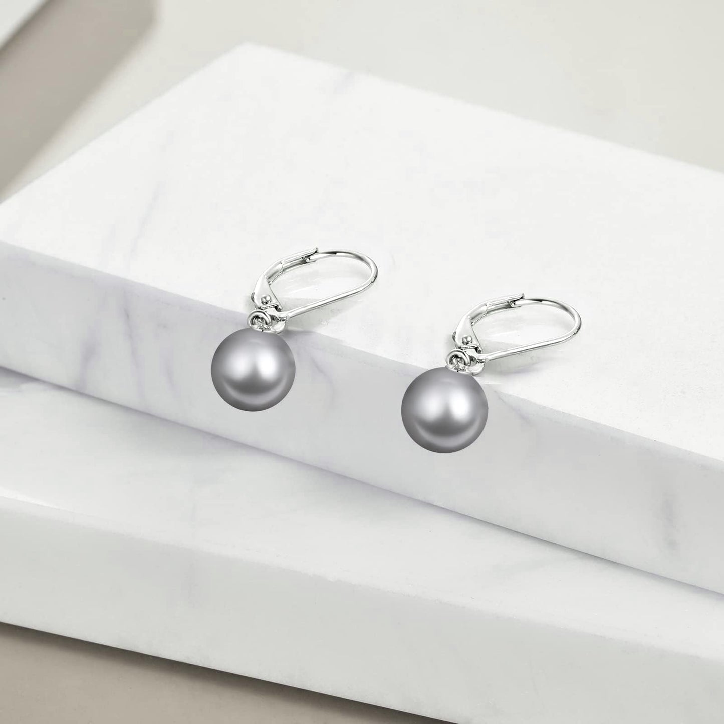 925 Sterling Silver Grey Pearl Leverback Earrings Dangle Drop Jewelry Gifts for Women (Black Pearl-A)