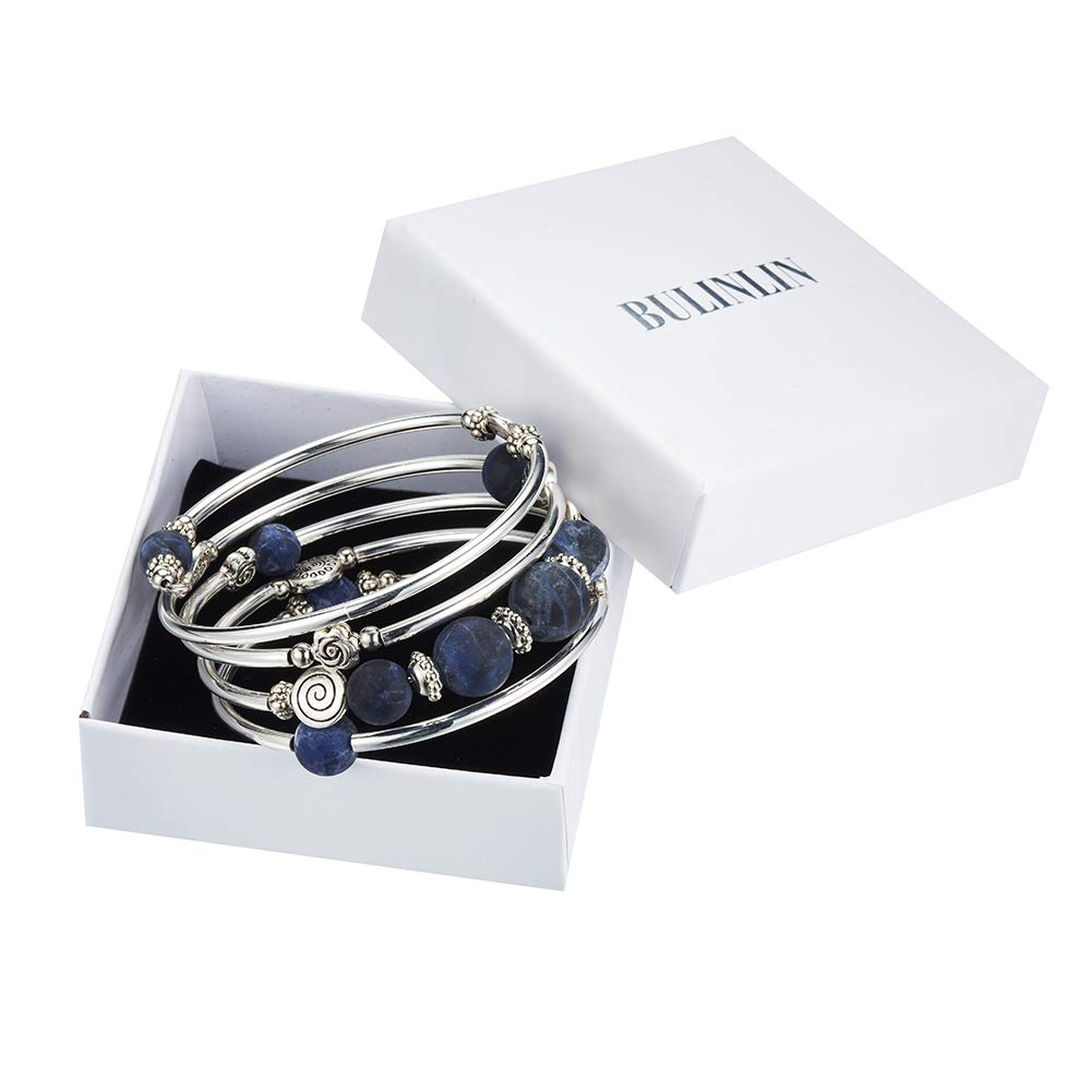 Bead Wrap Bangle Pearl Bracelet - Silver Metal Bracelet Gifts For Women(02-Navy blue)