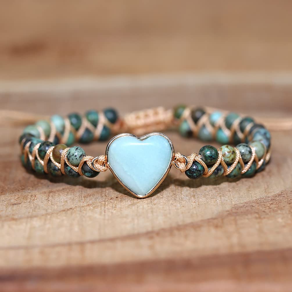ZOSOJONA Women Wrap Bracelets Boho Natural Stone Jasper Turquoises Strand Bracelet Jewelry Collection (African Turquoise)
