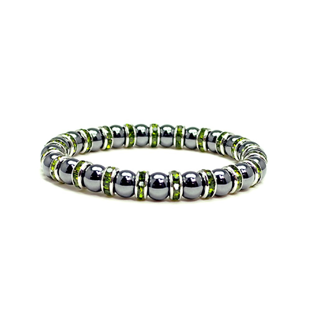Accents Kingdom Magnetic Bracelet Women's Tuchi Simulated Pearl Hematite Magnetic Therapy Bracelet with Simulated Peridot Crystal, 7.5"