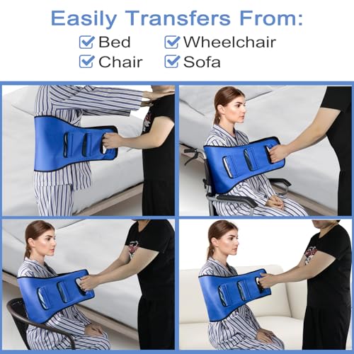 Transfer Belt Transfer Sling - Padded Gait Belt - Heavy Duty Patient Lift, Mobility Standing and Lifting Aid for Disabled, Elderly, Injured - Safely Move from Bed and Wheelchair (Blue) - color: Blue 2