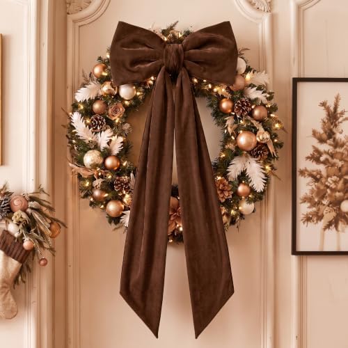 Gejoy 47 x 16 Inch Large Brown Christmas Bows Brown Velvet Bows