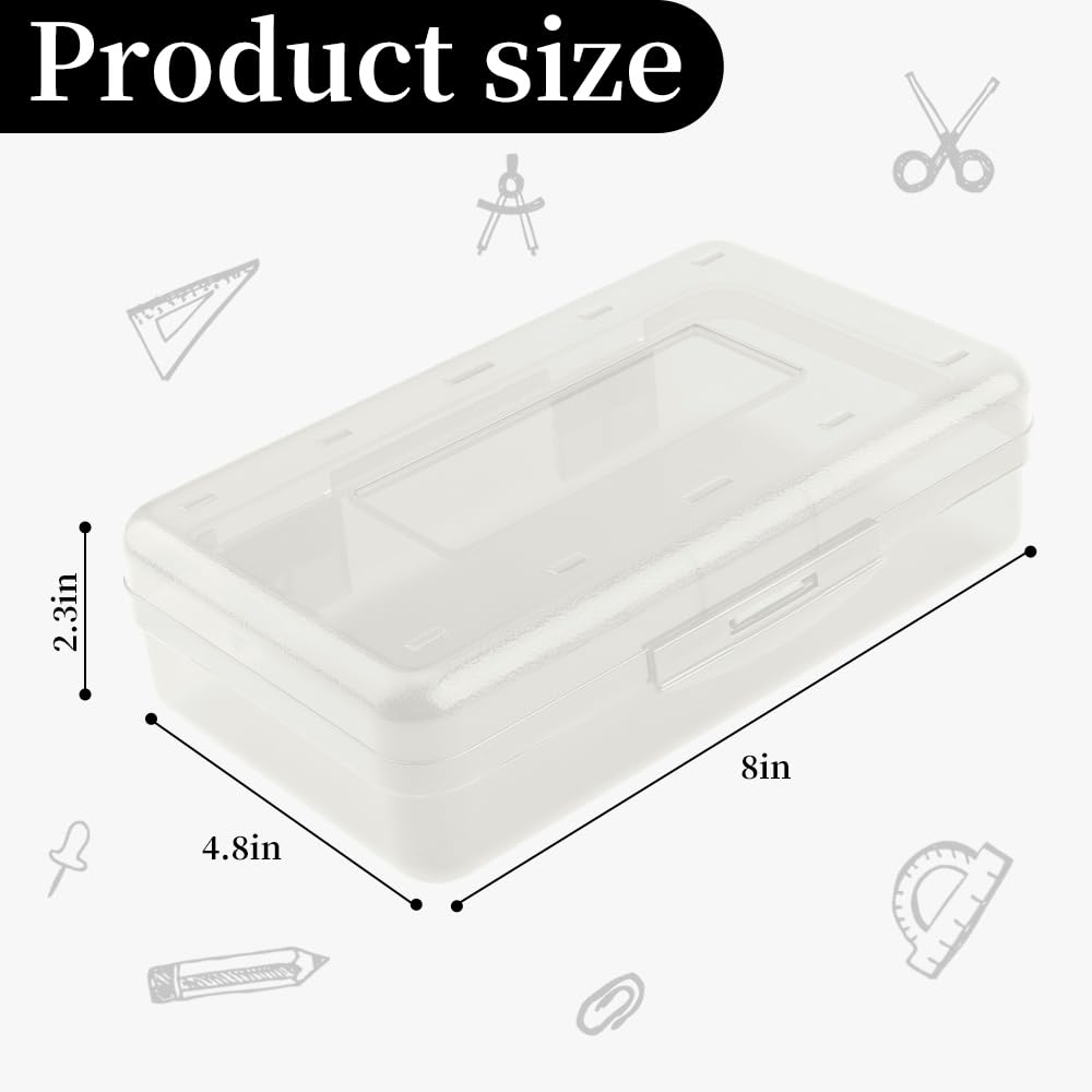 Pencil Box, Clear Pencil Case, Large Capacity Plastic Hard Pencils Case Crayon Box with Snap-Tight Lid Stackable for Kids Adult Student Pens Pencils School Supplies Storage Office Supplies, Clear