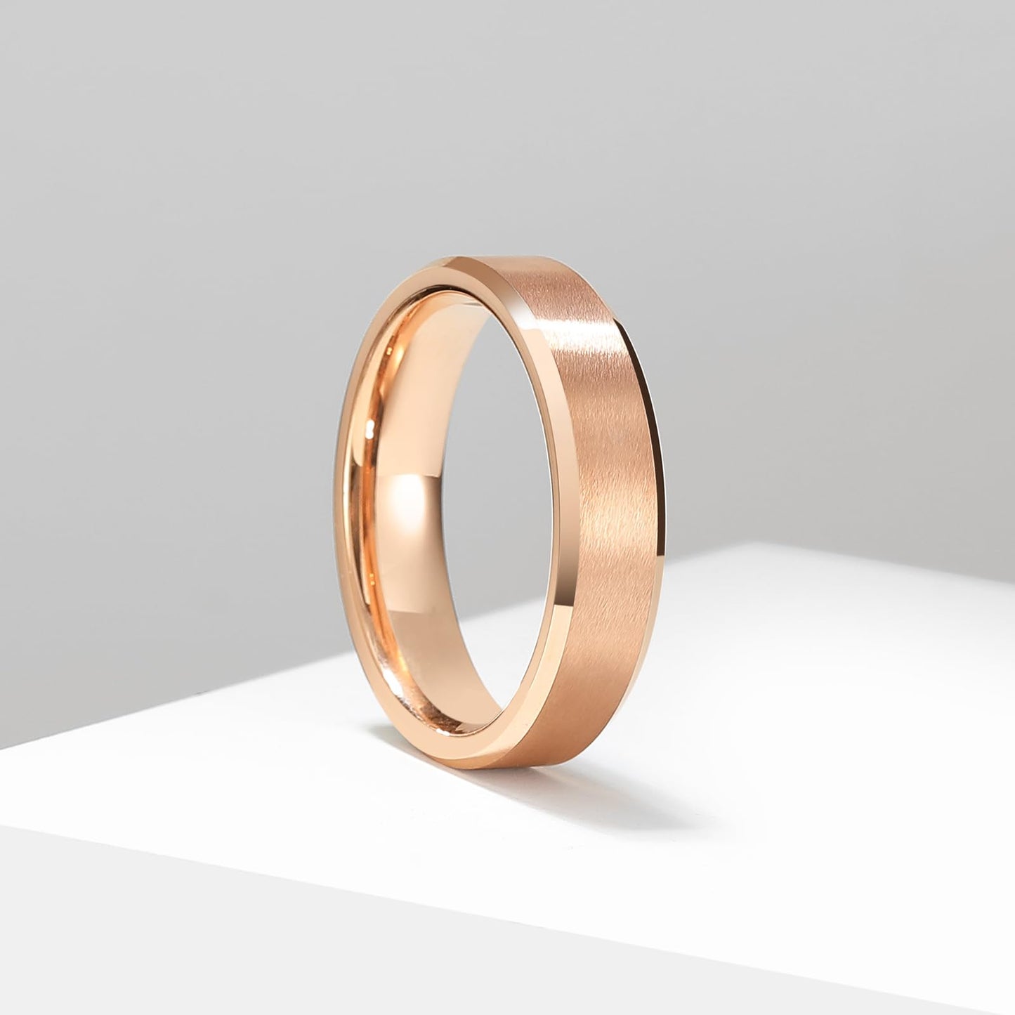 King Will 6mm Men's Rose Gold Wedding Ring – Matte Brushed, Beveled Polished Edge, Comfort Fit, Size 14