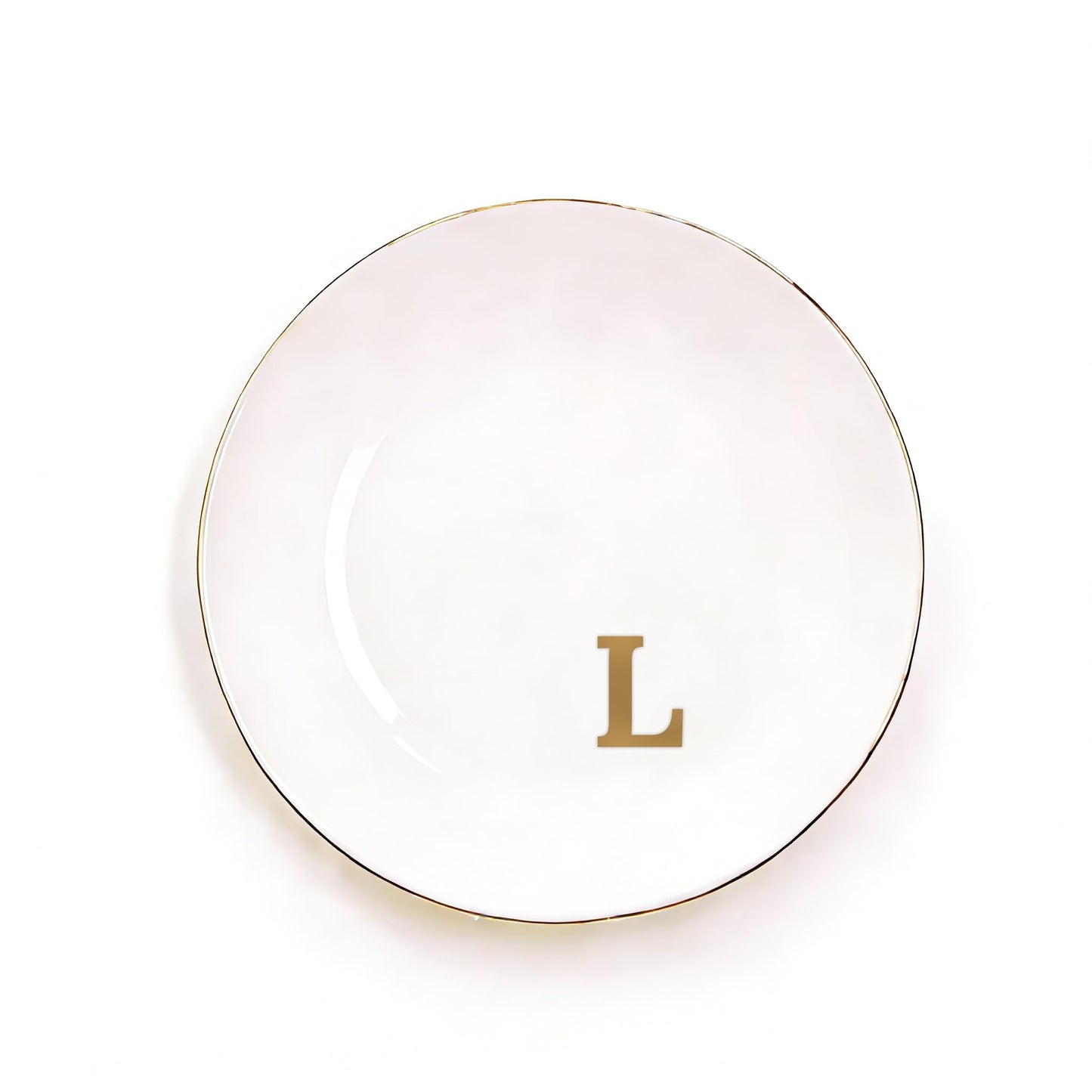 RainVibe Elegant Gift Set for Women – Personalized Monogram Ceramic Mug & Jewelry Tray – 12 oz Gold-Initial Coffee Cup with Gift Box, 4.75" Decorative Dish for Rings, Earrings, Keys (Letter L)