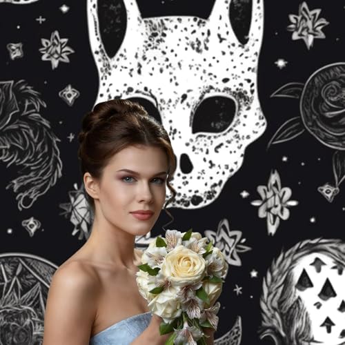 Skull Cat Moon Gothic Backdrop Background for Photography 5x7ft Photobooth Professional Photo Backdrop Curtains Video Photography Studio Photo Backgrounds Banner Booth Background Screen Parties - color: Skull Cat Moon Gothic