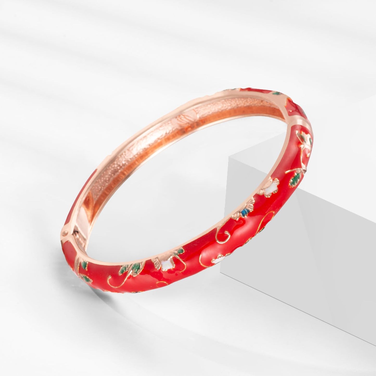 UJOY Vintage Jewelry Cloisonne Handcrafted Enameled Gorgeous Rhinestone Butterfly Gold Hinged Cuff Bracelet Bangles Gifts 88C11-3PCS red