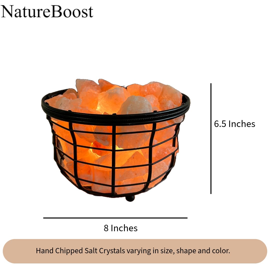 Himalayan Salt Lamp, Metal Basket with Chunks, Natural Salt Lamp, Unique Gift Idea (Metal Round 2)