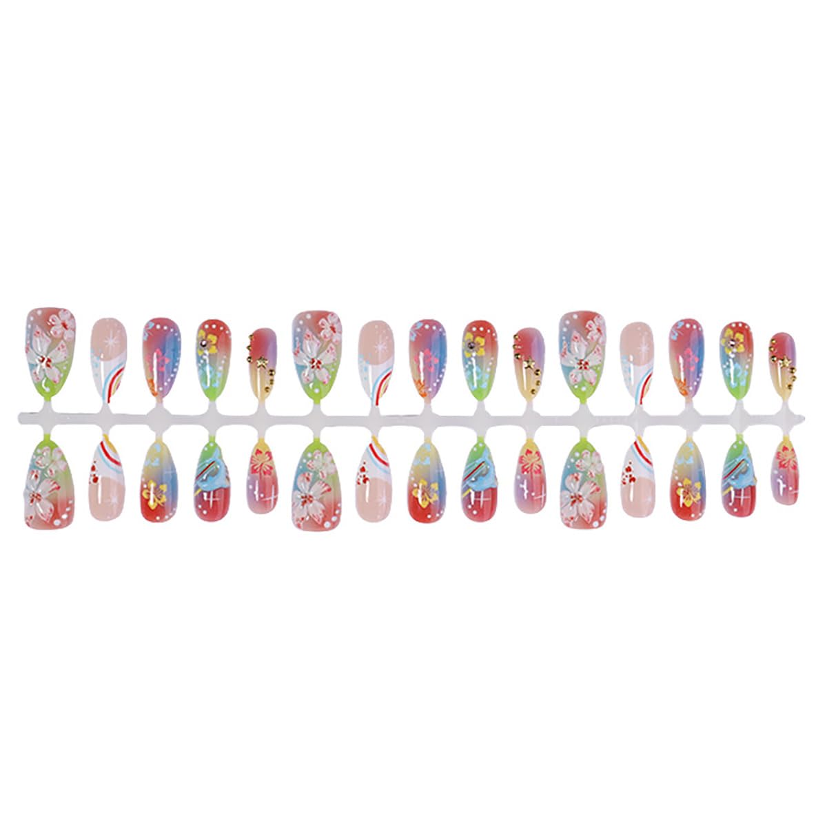 30Pcs Summer Press on Nails Medium Almond Fake Nails 3D Cute Dolphin with Hibiscus Flower Design Gold Starfish Stick on Nails Vacation Beach False Nails Tropical Sunset Theme Glue on Nails for Women