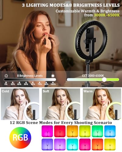Vlogging Kit for iPhone/Android, 10” Ring Light with Stand, 74” Tripod for iPhone with Light, Microphone, YouTube Starter Kit for TikTok Content Creator