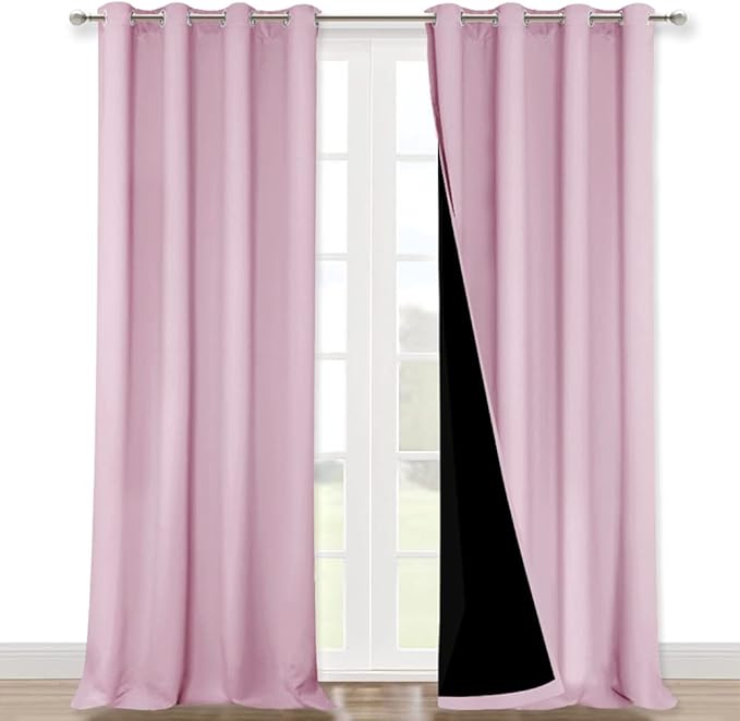 NICETOWN 100% Blackout Window Curtain Panels, Heat and Cold Blocking Drapes with Black Liner for Nursery, 102" Thermal Insulated Draperies (Lavender Pink, 2 Pieces, 52" Wide Each Panel)