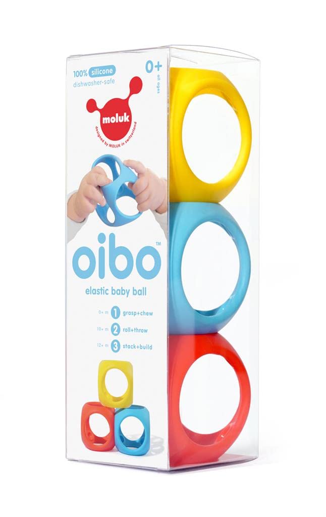MOLUK 43420 Oibo Gripping and Teething, Play Ball, Stacking Game, Baby Toy from 0+ Months, 3 Pieces, Primary Colours, Yellow, Red, Blue