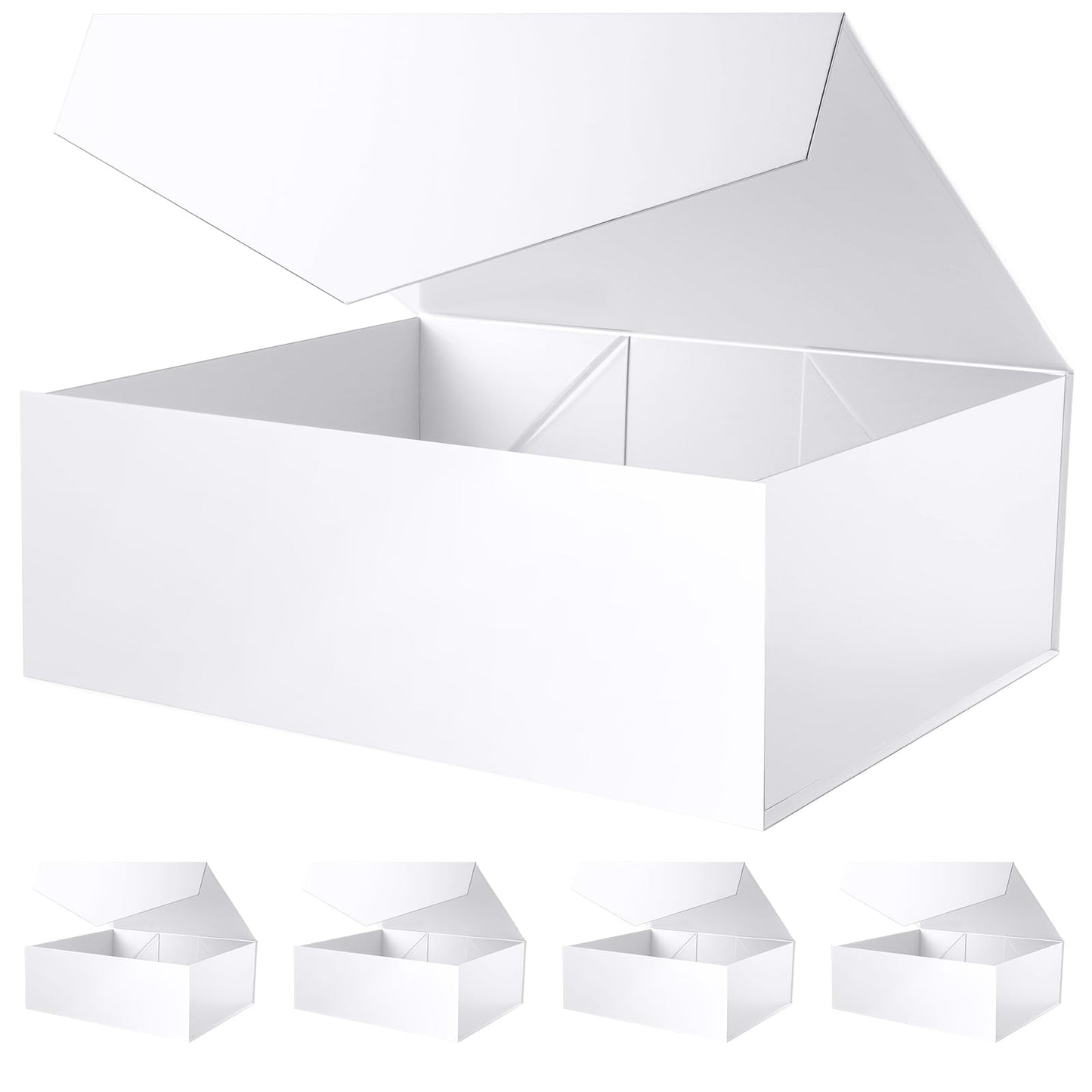 JINGUAN 19.2x15.8x7 Inches, 5 Extra Large Gift Boxes with Lids, Groomsmen Proposal Boxes with Magnetic Closure, Bridesmaid Proposal Boxes, Giant Gift Boxes for Clothes and Large Gifts (Glossy White)