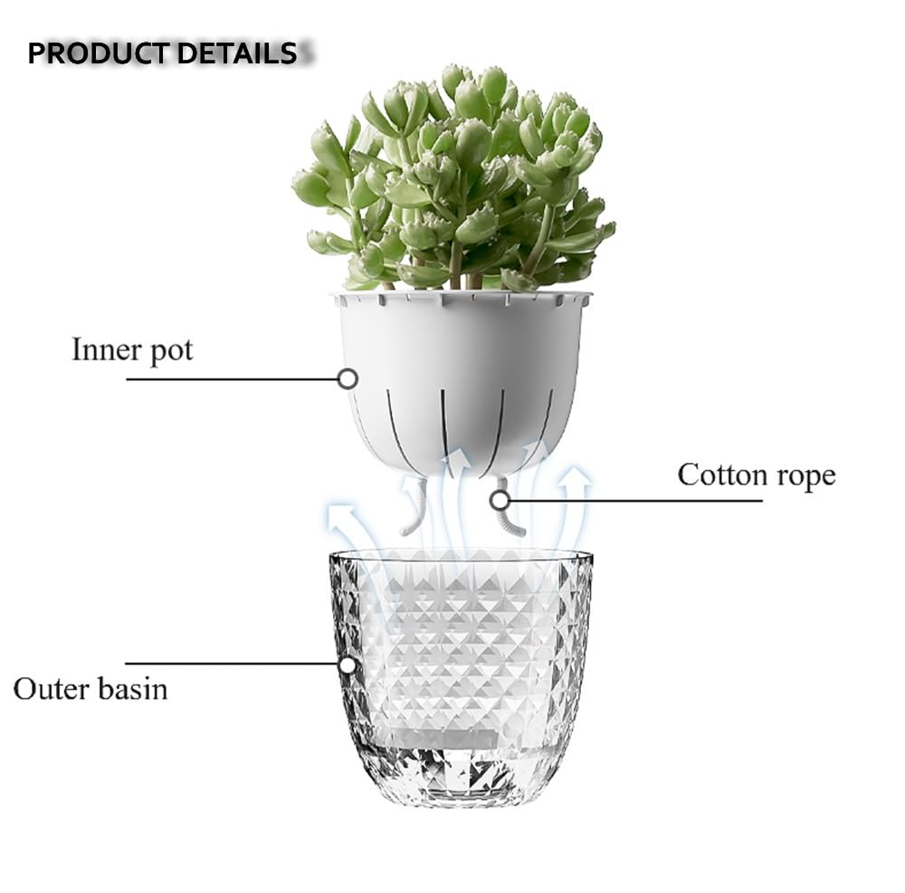 Etvski Self Watering Pots for Indoor Plants, Flower Pots, Self Watering Plant Pot-6pcs 4inch Clear