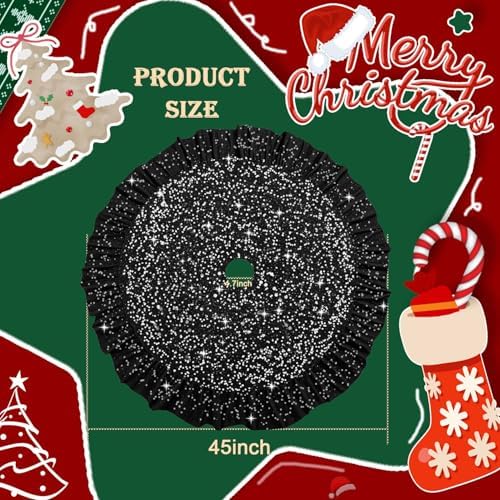 Black Tree Skirt Halloween Christmas Tree Skirt Ruffle 45 Inch