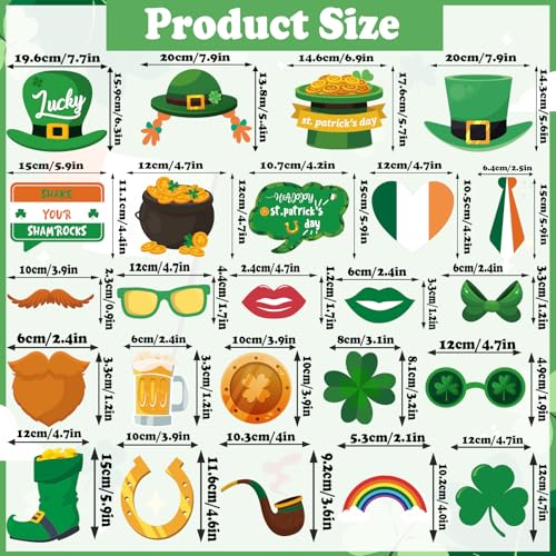 St. Patrick's Day Photo Booth Props, 24 Pcs St Patricks Day Decorations Irish Shamrock Selfie Props, Irish Day Photography Green Photo Booth Props for Women Man Saint Patrick's Day Party Decorations
