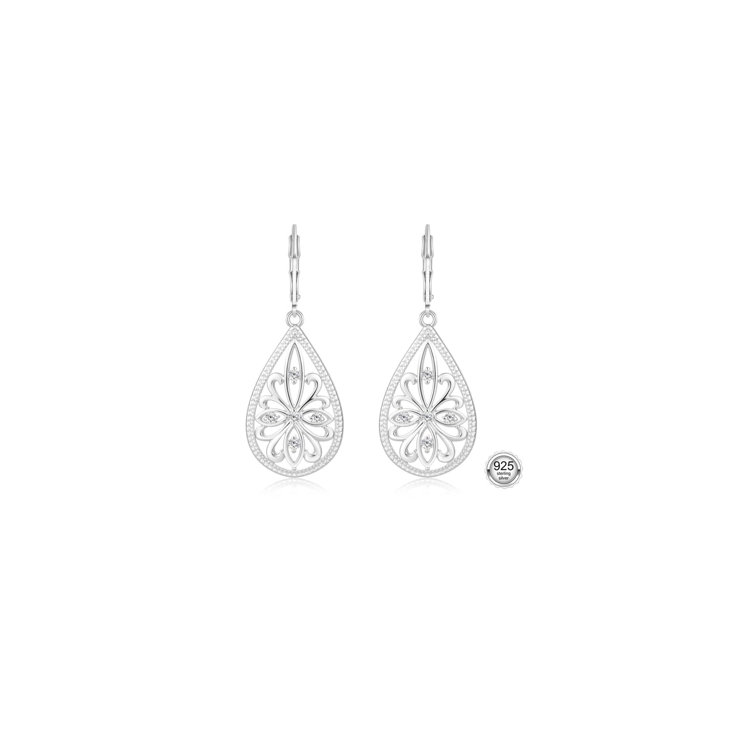 Sterling Silver Dangle Earrings for Women Filigree Teardrop Earrings Hypoallergenic925 Sterling Silver Drop Earring (Filigree-A-S)