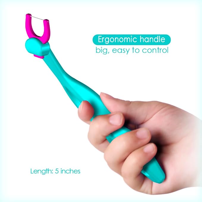 T.Smile Kids Evolutionary Clean Dental Flosser Kit, Child-Sized Handle & Refills, Fluoride Free, for Ages 3+, (Blue Handle + 120 Biodegradable Refills)