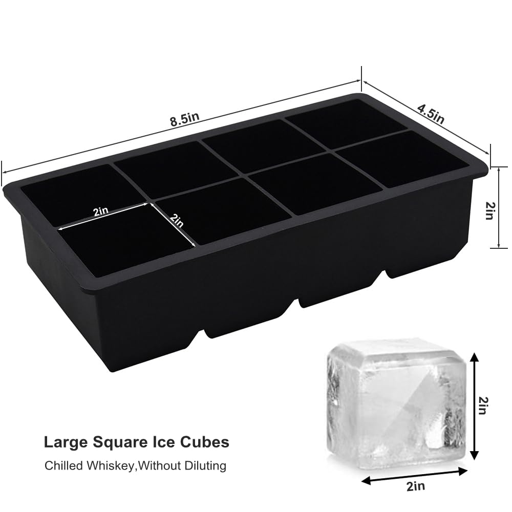 Bangp Large Ice Cube Tray for Whiskey,2 Pack Stackable Big Ice Cube Molds Make 16 Big Whiskey Ice Cubes,Easy Release Square Ice Cube Maker for Cocktails,Whiskey,Soups and Frozen Treats