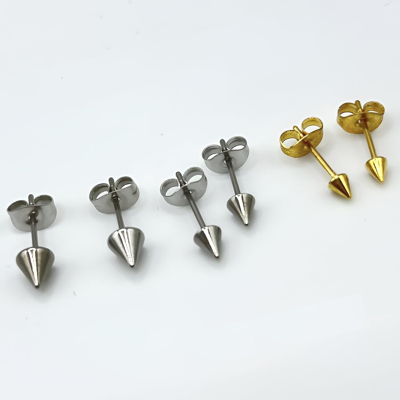Stainless Steel 3 MM Spike Cone Stud Earrings 1 Pair Silver Hypoallergenic Trendy Jewelry Nickel Free Tiny for Sensitive Ears Women Men