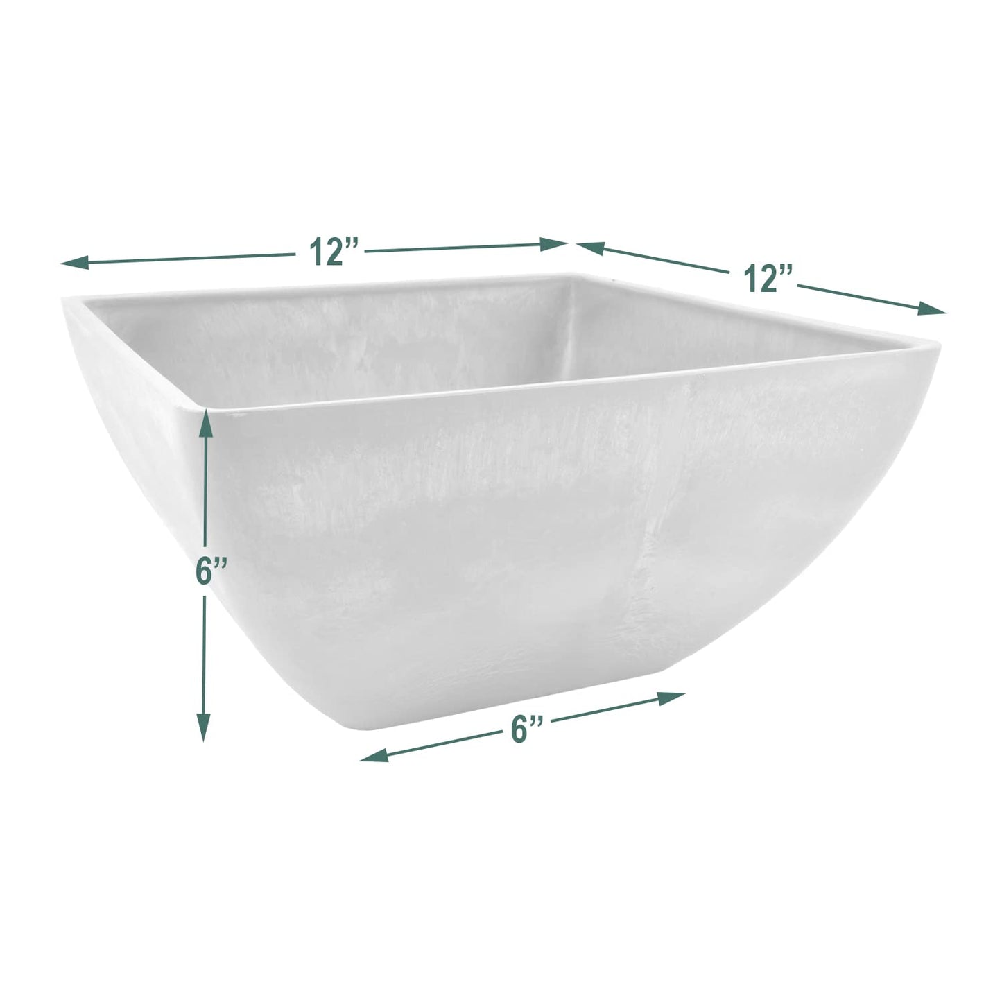 PSW Pot Collection 12x6 inch Plastic/Stone/Wood Composite Square Planter – No Drainage Hole (Drillable), Modern Indoor/Outer Pot for Flowers, Foliage, Succulents, Fairy Gardens Terra Cotta Color