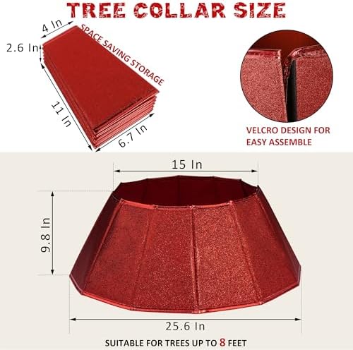 Blissun Fabric Christmas Tree Collar, Glittering Tree Ring, Willow Tree Skirt for Christmas Decorations (Glitter Red)