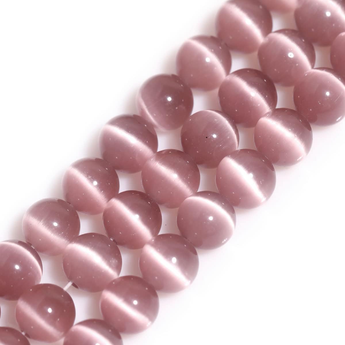 HAAMIIQII 45pcs 8mm Light Purple Cat Eye Beads Round Loose Gemstone Beads for Jewelry Making Strand 15 Inch
