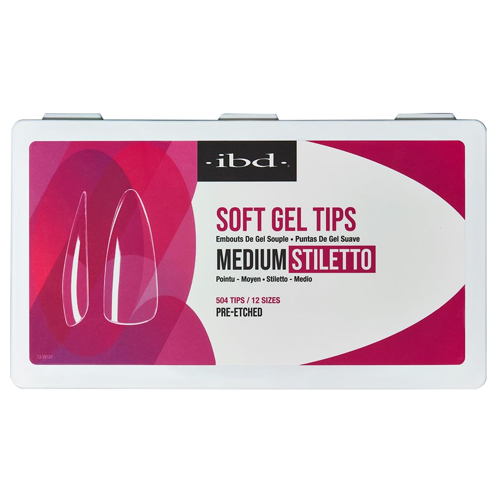 Ibd Clear Soft Gel Tips - Medium Stiletto, Full Coverage Nail Extensions, Press-On Nail Kit, 1-Pack