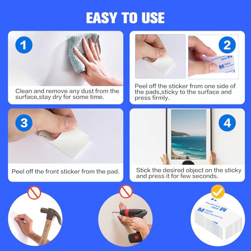 White Double Sided Adhesive Pads,Heavy Duty Mounting Tape,48Pcs 3mm Thickness Pre-Cut Foam Tape,Super-Sticky Black Strong Pads Rectangle Shape Waterproof for Walls Picture, Car, Home, Office - color: White