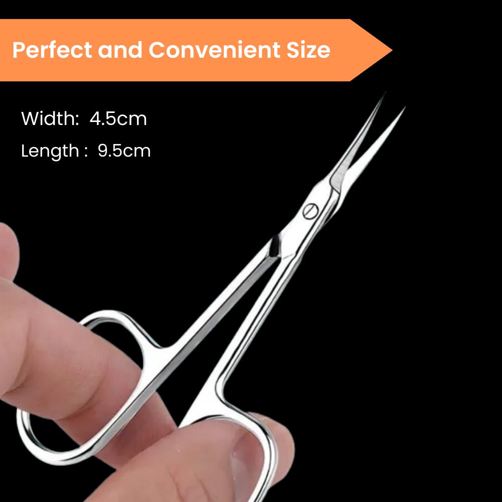 GENERIC Xios Cuticle Scissors Fine Curved Blade Effetient Slim Manicure Scissors for Cuticles Professional Small Scissors with Precise Pointed Tip for Eyebrow Eyelash and Dry Skin (Classic), Silver