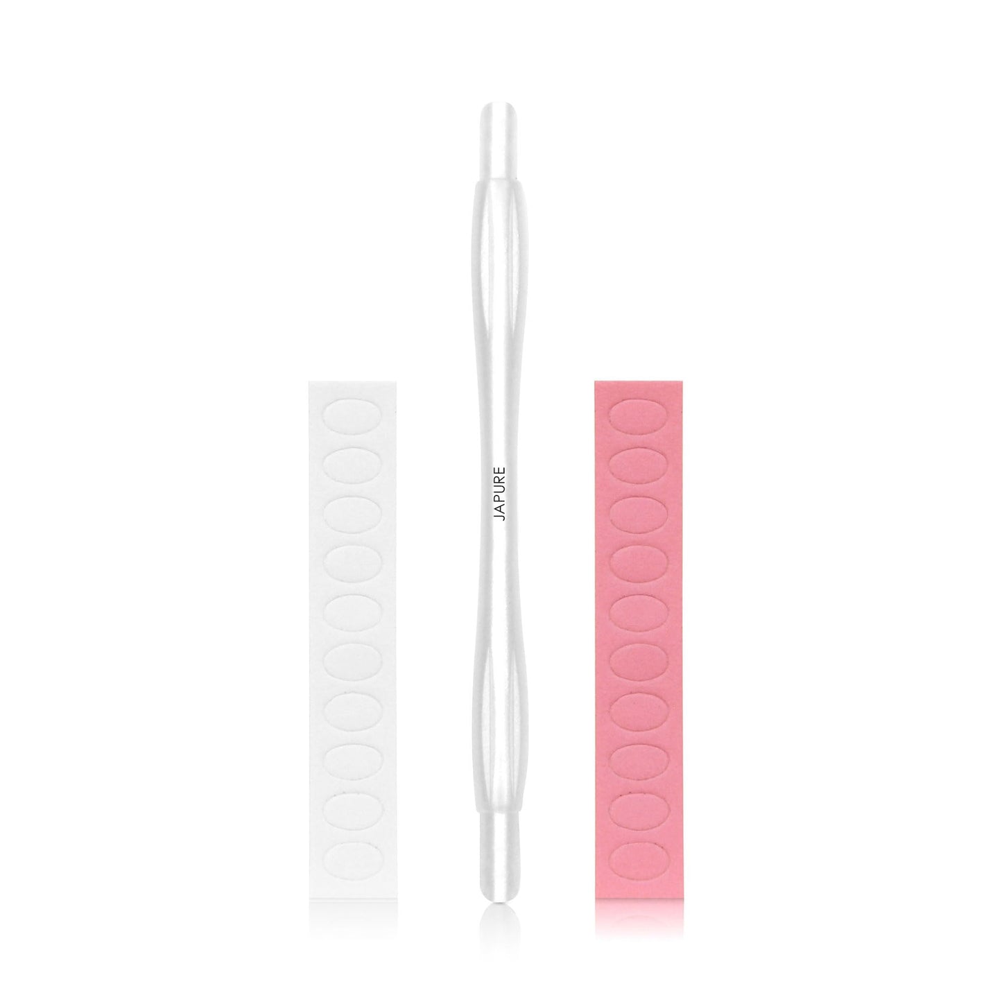 JAPURE Magic Wand Professional Cuticle Pusher Kit - White Handle + 60 Refills, 220/320 Grit - Japanese Emery Nail Prep Tool for Sensitive Cuticles & Flawless Sidewalls