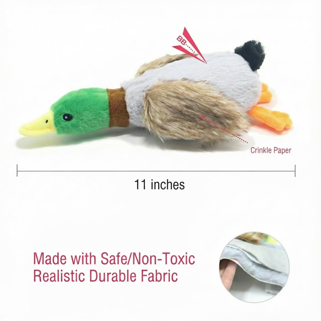 Paw-FECT Piece Mallard Duck Toy, Squeaky Plush Toy, Realisitic Design and Soft Durable Material, Crinkle Wings, Great for Small/Medium Size Dogs, for Teething and Chewing