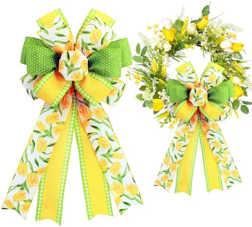 2 Pack Spring Tulip Wreath Bows, 20.87 Inch Wired Edge Floral Bows
