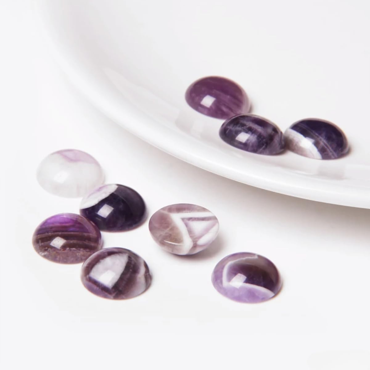 20pcs 12mm Natural Stone No Hole Amethyst Semicircle Smooth Cabochons Beads Healing Chakra Crystal Stone Bead for Jewelry Making Rings Earrings Necklace Bracelet DIY Crafts