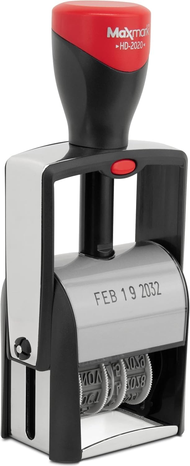 MaxMark Heavy Duty Date Stamp, Large Date Size - Exclusive 12-Year Band - Black Ink